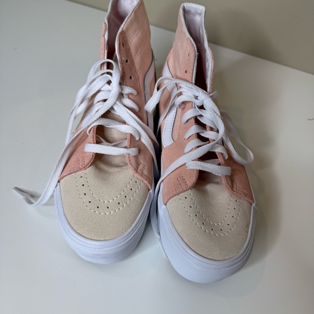 VANS Sk8-Hi Tapered Sneaker Platform Suede Peach Canvas Casual w7.5/m6 nwot